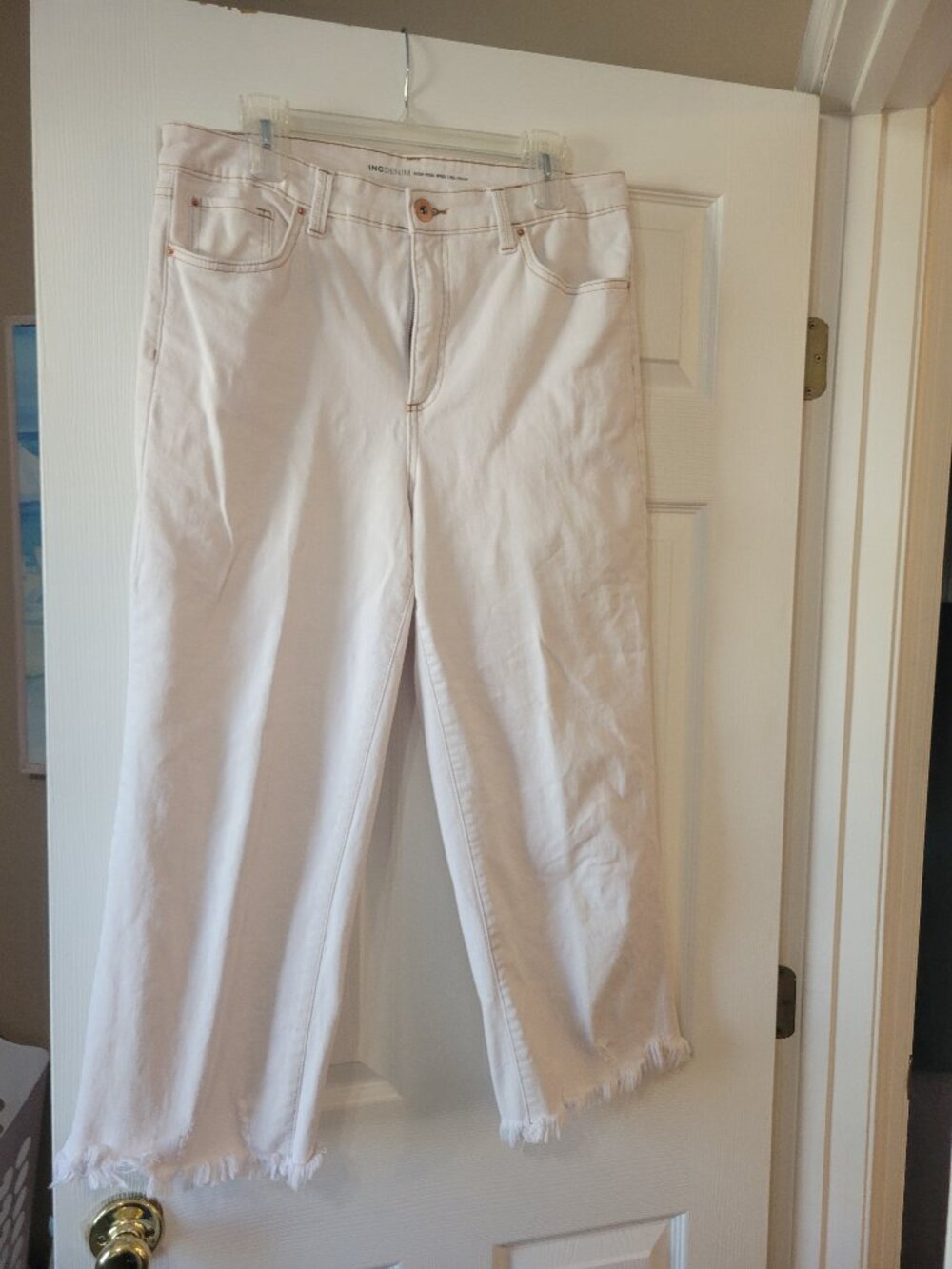 INC off white cropped, high rise, wide leg jeans